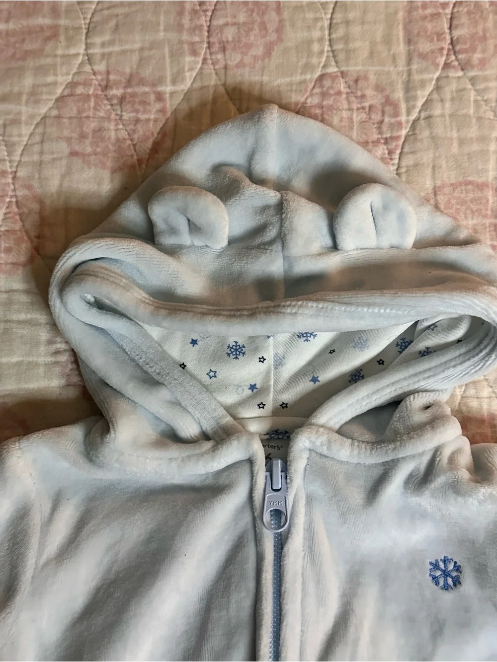 Carter's Light Blue Hooded Zip Up Fleece Jacket with Bear & Snowflake Accent